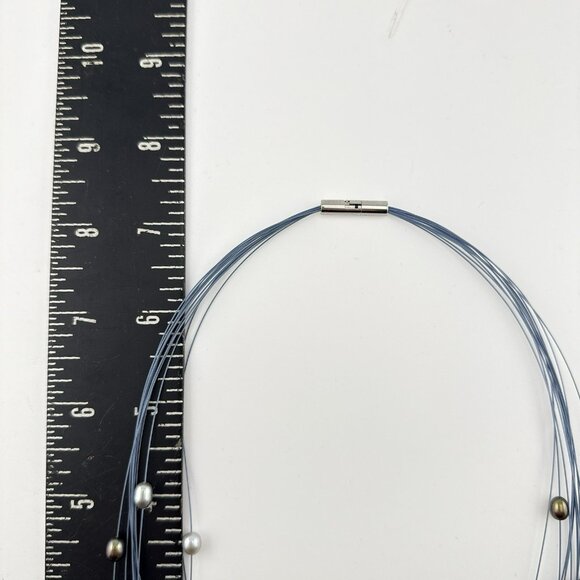 Honora Pearl Necklace Illusion Wire Blue Multi Color Gray Multi Strand Box - Picture 14 of 15